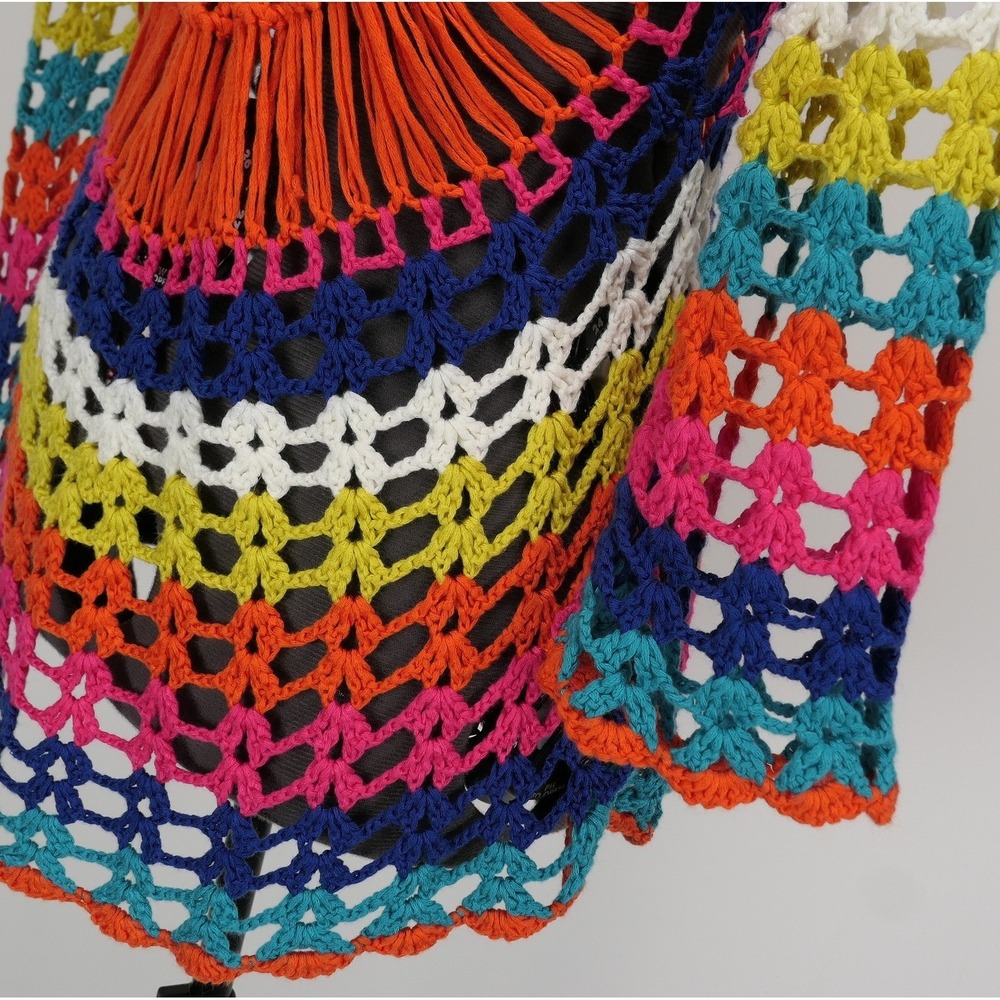 Crochet Tunic Mandala Sunburst Boho Festival Rainbow Knit Artisanal Beach Kaftan - Picture 7 of 9